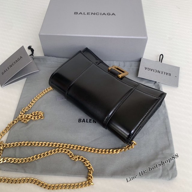 Balenciaga專櫃爆款平紋黑色金扣Hourglass mini鏈帶包 巴黎世家鏈條沙漏包 fyj1478